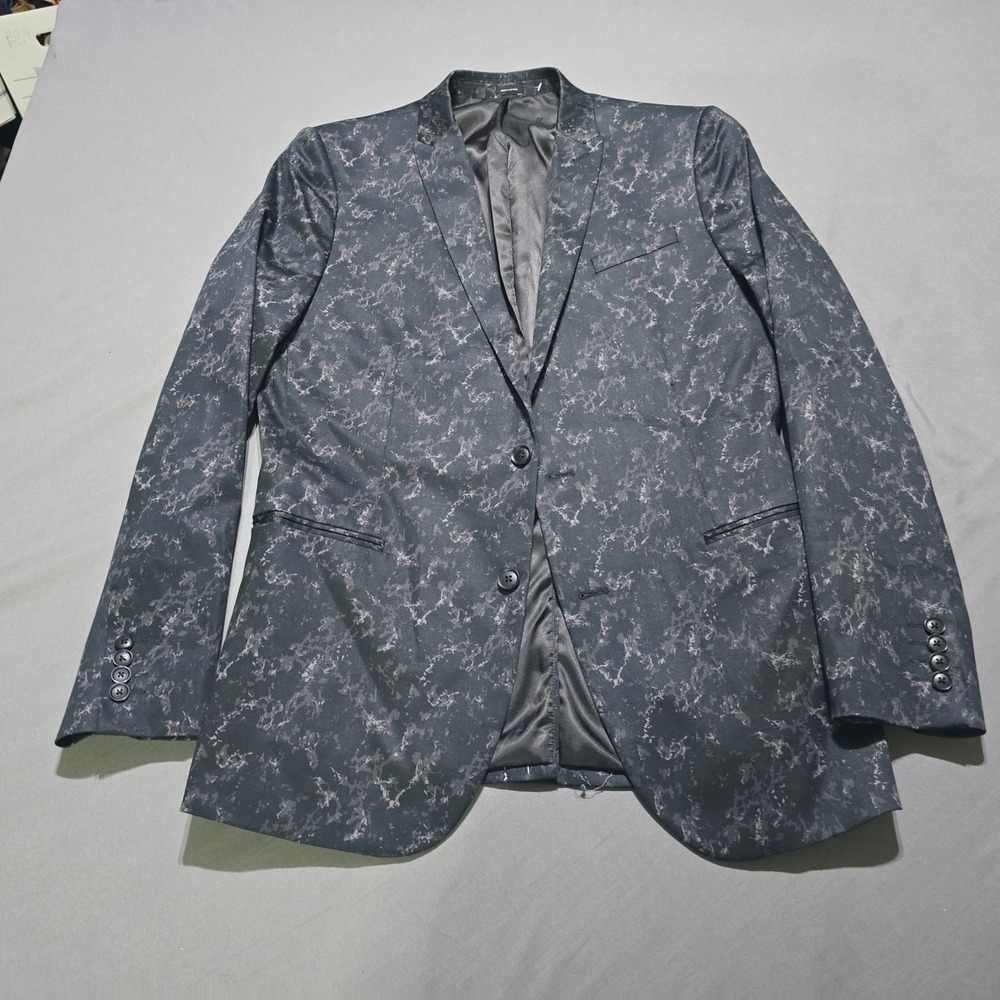 JF J. Ferrar Blazer Men L42/44 Long Gray Marble Print Slim Fit Stretch Jacket